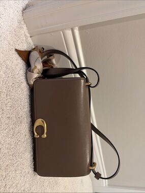 Brown Leather Crossbody Bag with Gold Hardware